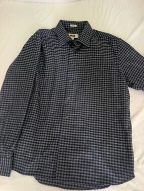 Joseph Abboud Non Iron 100% cotton Gray Blue Check Plaid Mens Dress Size XL